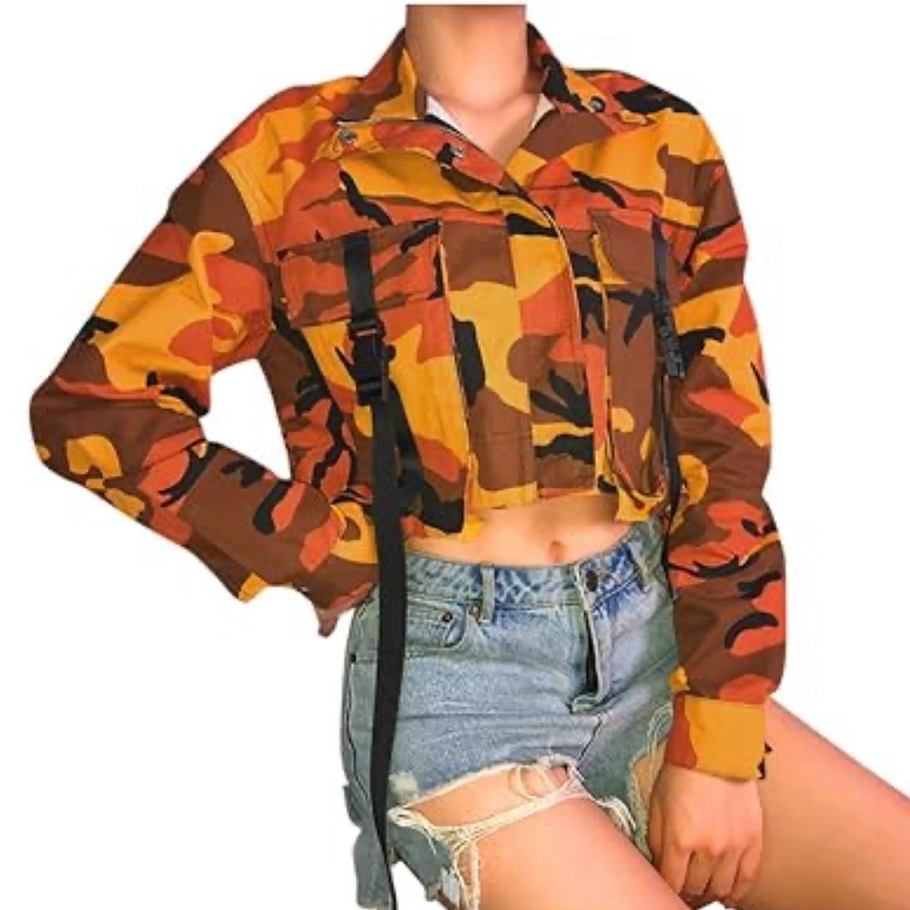 C'est Toi Camouflage Printed Crop Jacket Size Large Excellent Condition NWT